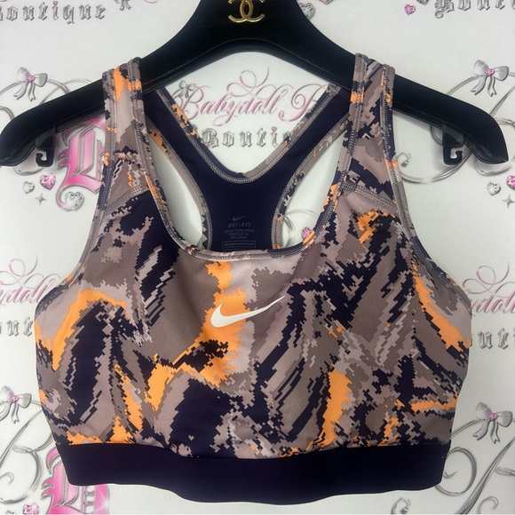 Nike dri fit sports bra orange grey purple white camo style logo front stretchy - Picture 5 of 8